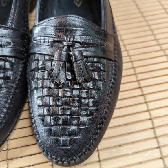 Florsheim Woven Vamp Tassel Leather Loafers men's sz 10 EEE Black Dress Shoes Ca - Picture 9 of 11
